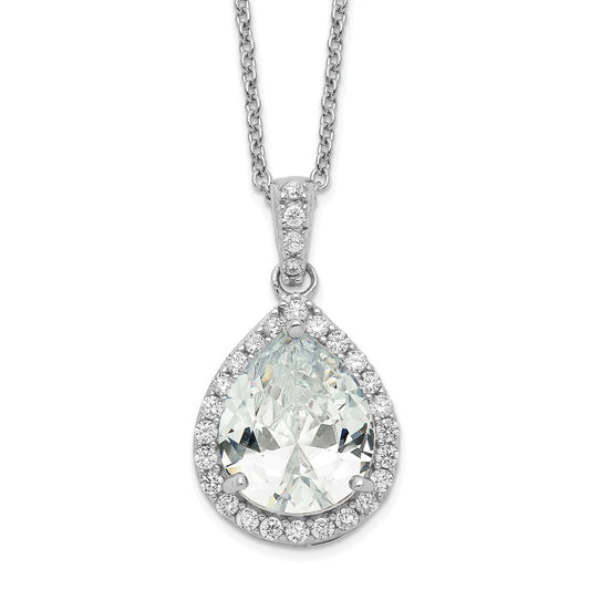 Cheryl M Sterling Silver Rhodium-plated Brilliant-cut Teardrop CZ Halo 18 Inch Necklace 18 Inches
