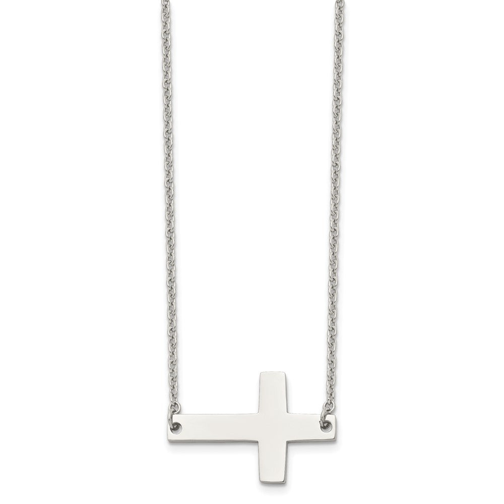 Stainless Steel Polished Sideways Cross 21in Necklace