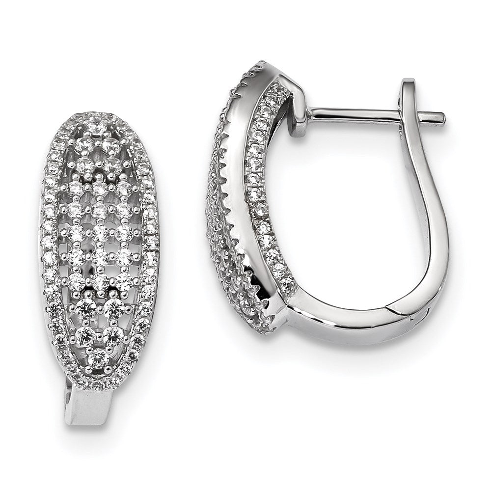 Pure Fire Sterling Silver Rhod-plated CZ Hinged Hoop Earrings