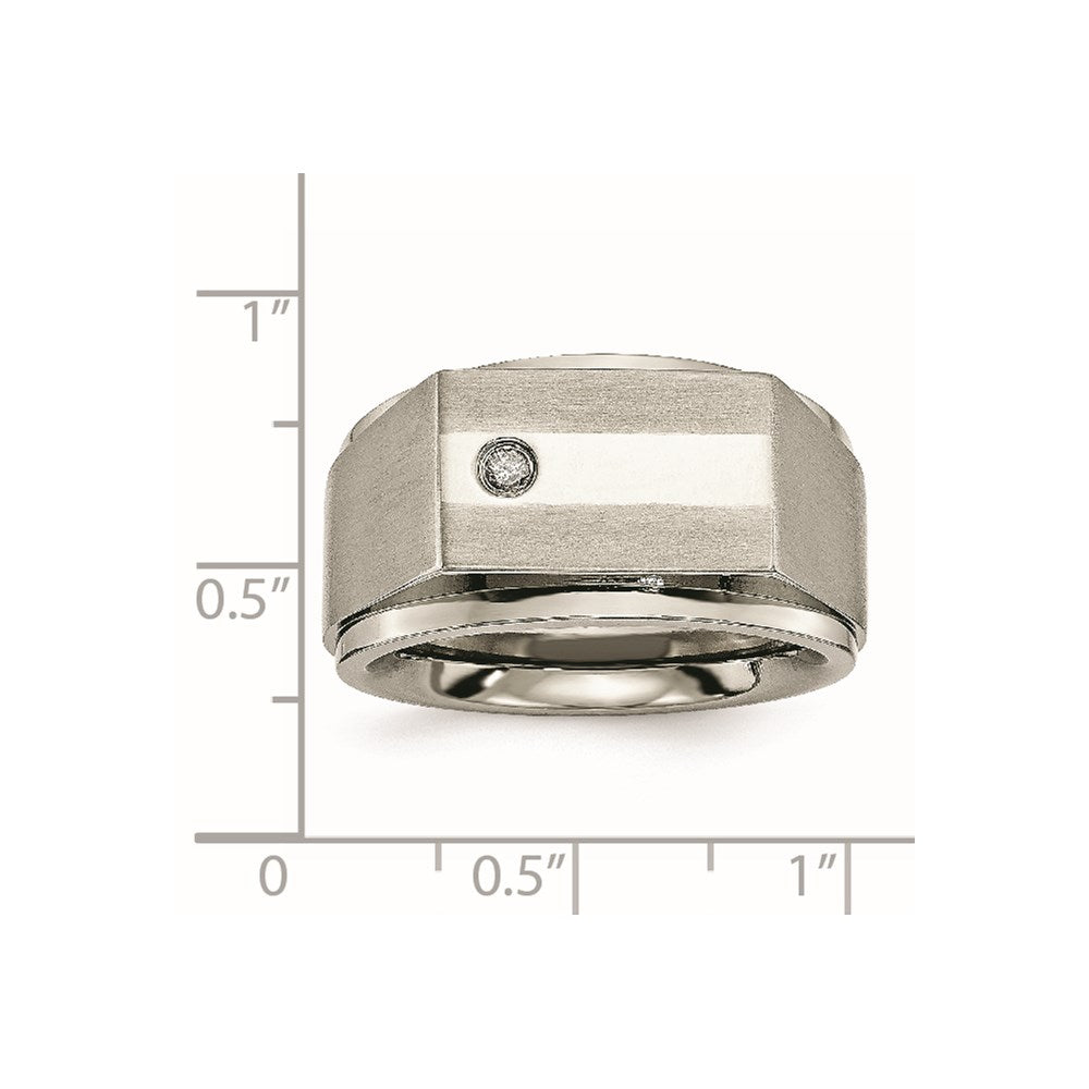 Titanium Satin and Polished 1/20ct Diamond Signet Band Size - 10.5