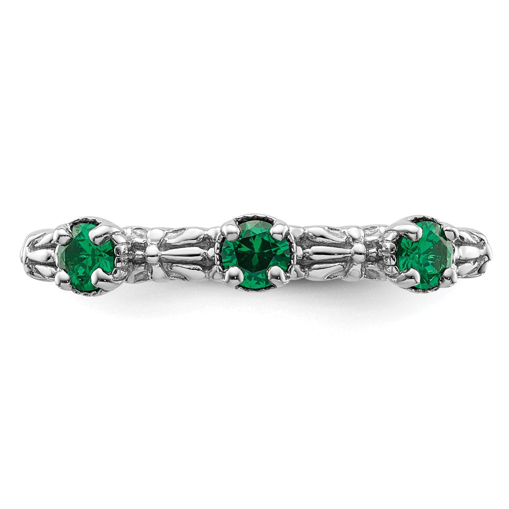 Sterling Silver Stackable Expressions Created Emerald Three Stone Ring Size -9