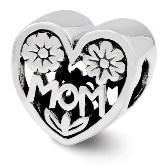 Sterling Silver Reflections Mom Heart Bead