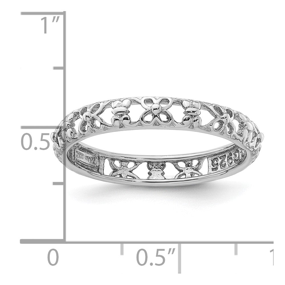 Sterling Silver Stackable Expressions Rhodium-plated Flower/Butterfly Ring Size -9