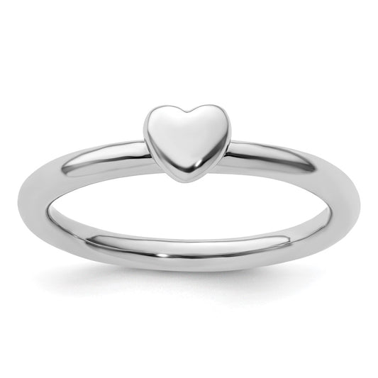 Sterling Silver Stackable Expressions Rhodium Puffed Heart Ring Size -5