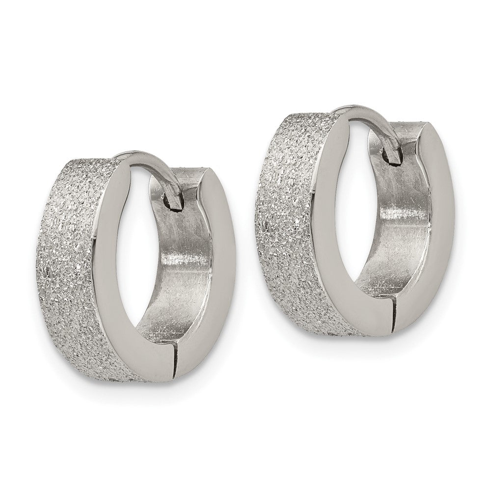 Stainless Steel Polished and Sandblasted 4mm Hinged Hoop Earrings