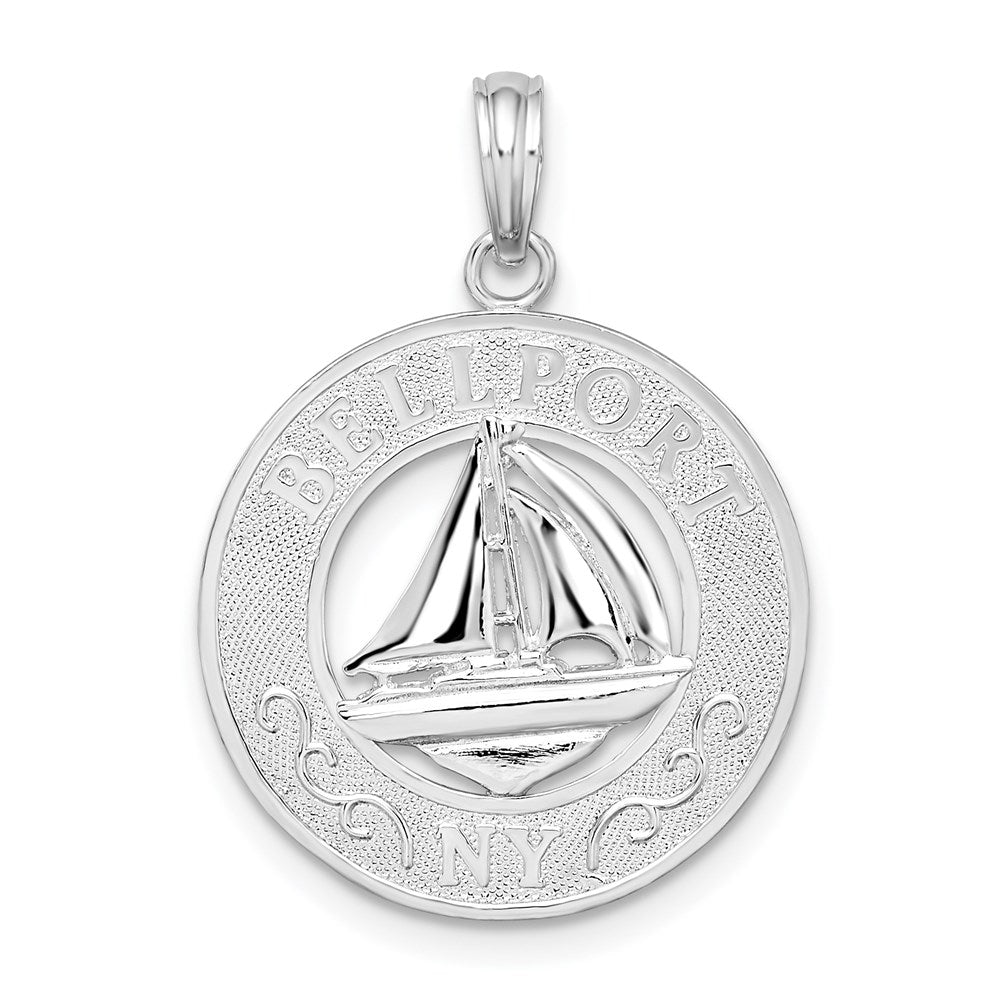 Sterling Silver Polished Bellport, NY Circle w/Sailboat Pendant