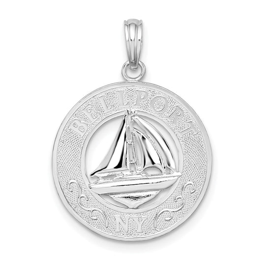 Sterling Silver Polished Bellport, NY Circle w/Sailboat Pendant
