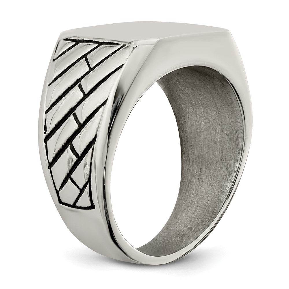 Stainless Steel Polished with Black Enamel Signet Ring Size - 11