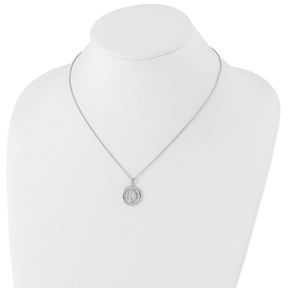White Ice Sterling Silver Rhodium-plated 18 Inch Diamond Letter K Initial Necklace with 2 Inch Extender 18 Inches