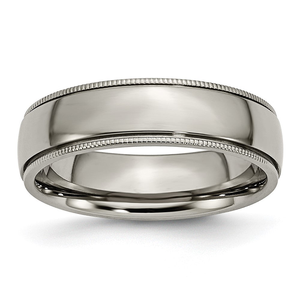 Titanium Polished 6mm Grooved and Beaded Edge Band Size - 13