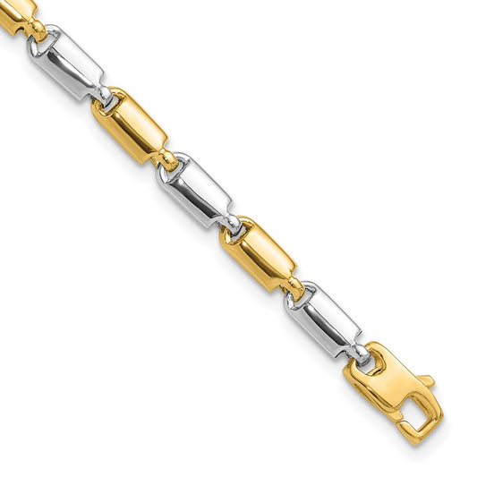 14k Two-tone Polished Fancy Rectangular Link Bracelet 7.5  inches