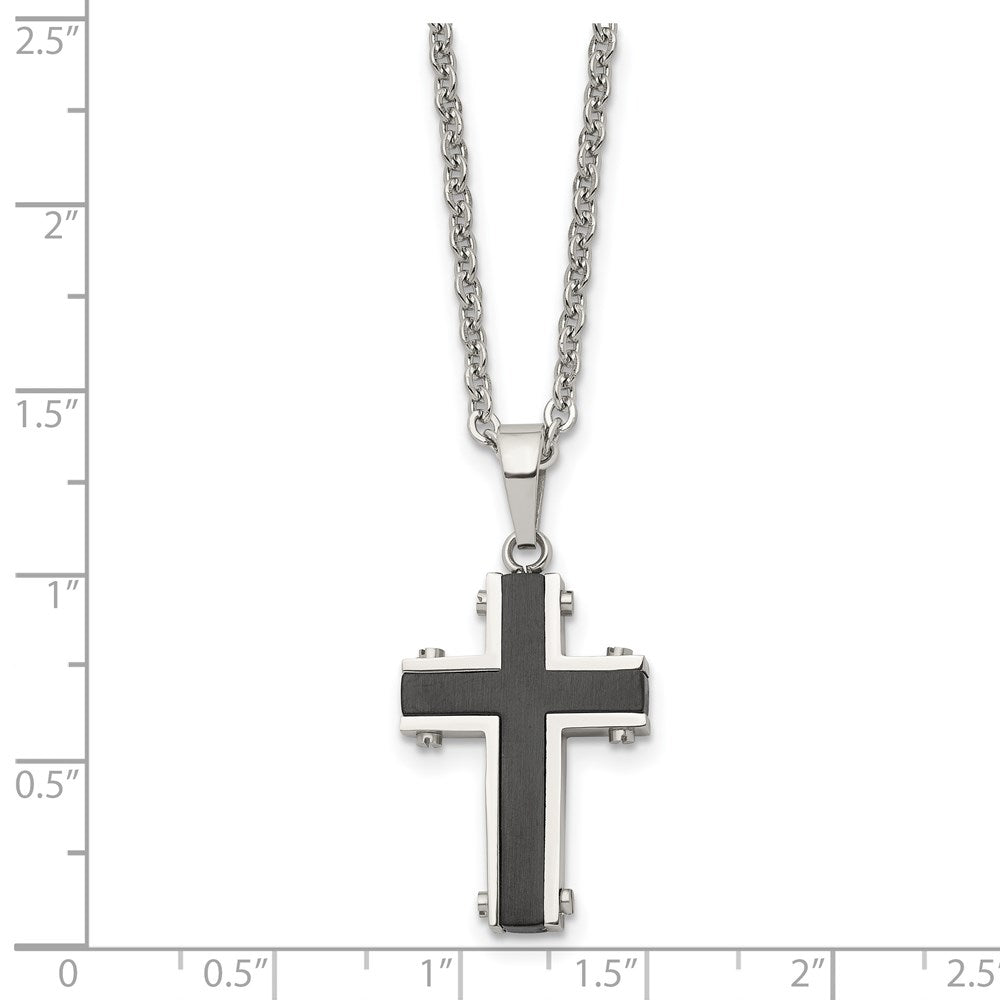 Stainless Steel Polished Black IP-plated Cross 22in Necklace