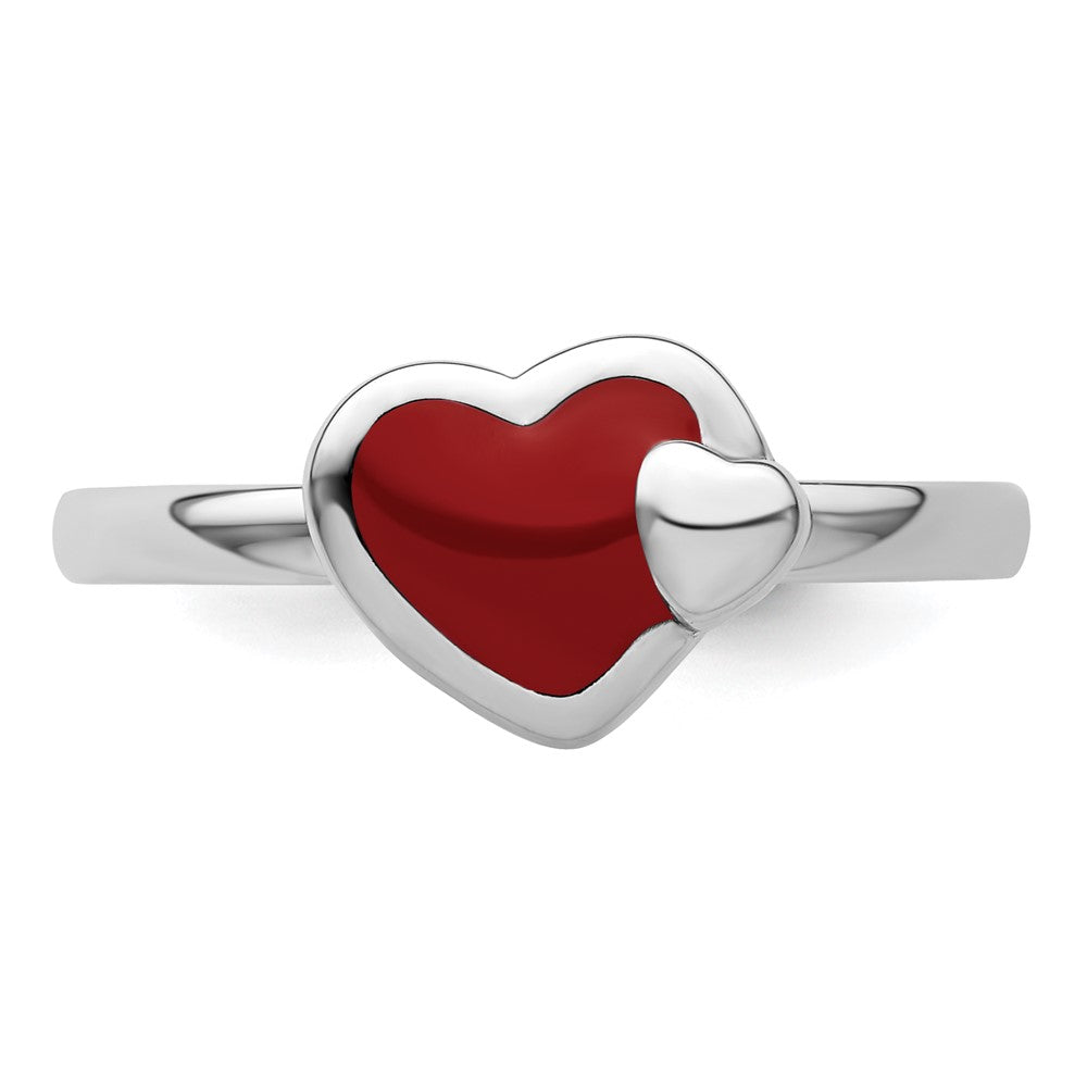 Sterling Silver Stackable Expressions Polished Red Enameled Heart Ring Size -10
