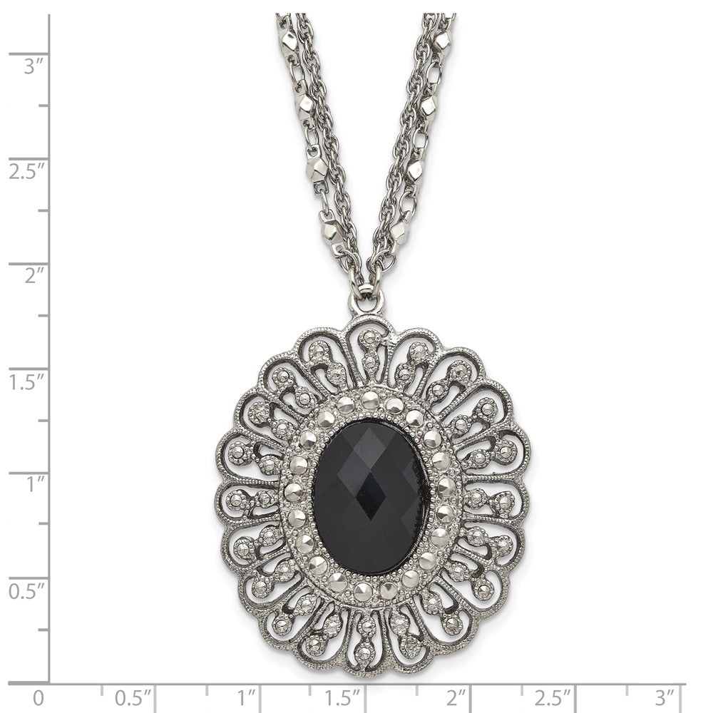 1928 Silver-tone Black Epoxy & Acrylic Fancy Bead w/3in ext. Necklace