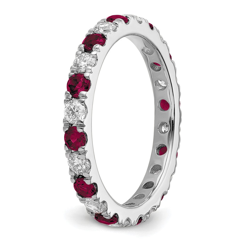 14k White Gold 3/4 carat Lab Grown Diamond VS/SI+ G+ and Lab Created Ruby Size 7 Eternity Band