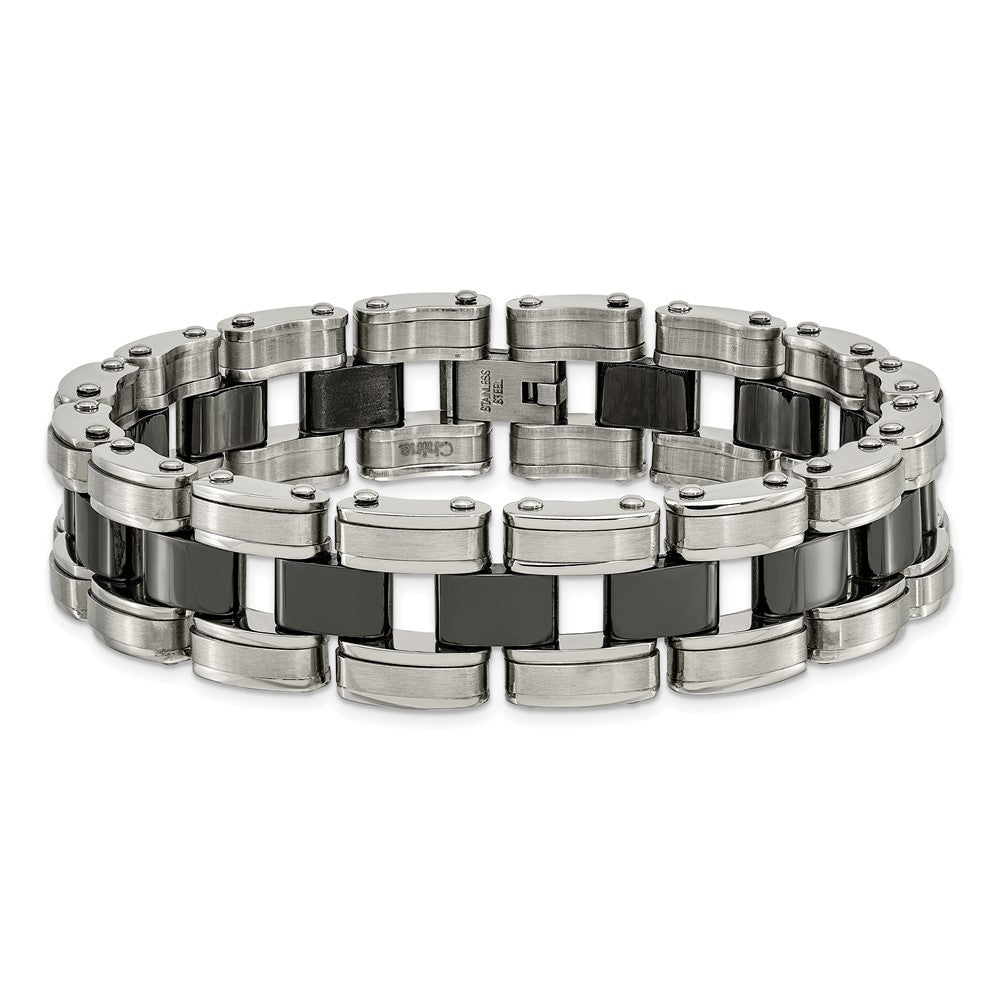 Stainless Steel Brushed and Polished w/Black Ceramic 8.5in Bracelet 8.5 inches