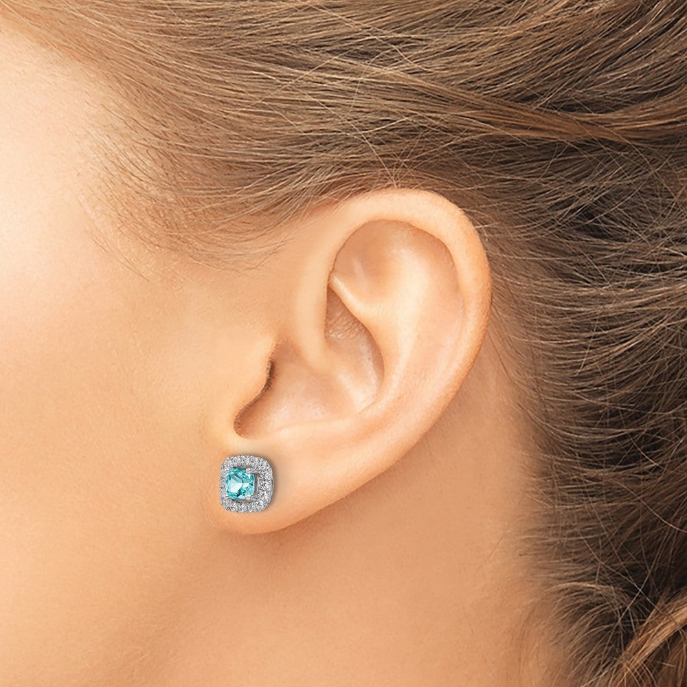 Pure Serenity 14K White Gold 3/8 Carat Lab Grown Diamond VS/SI+ G+ & Lab Created Paraiba Halo Post Earrings