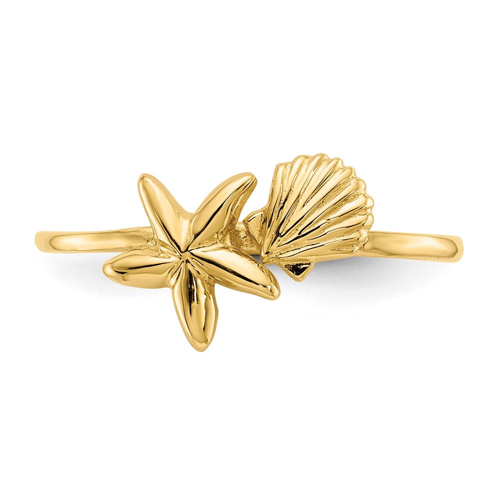 14k Polished Shell & Starfish Ring Size 7
