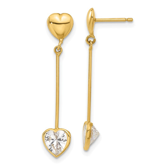 14k CZ Heart Dangle Earrings