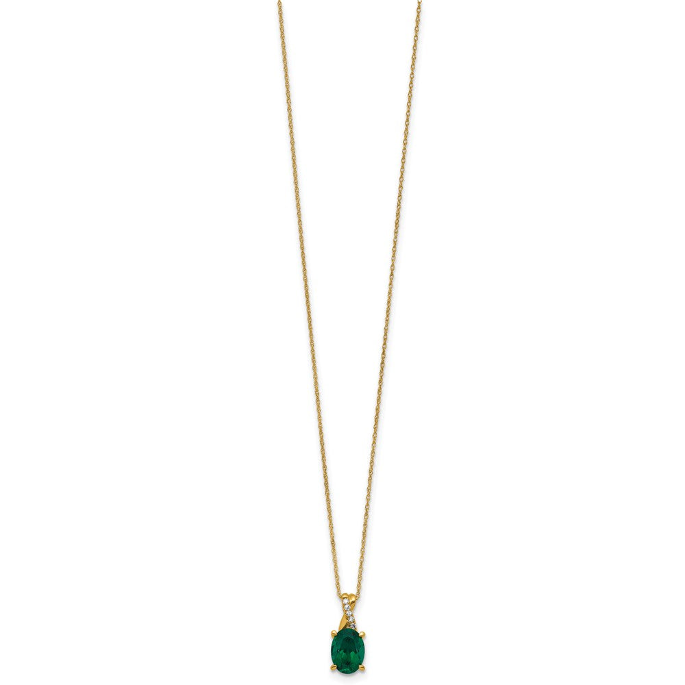 10ky Cr. Emerald & Diamond Pendant w/Chain