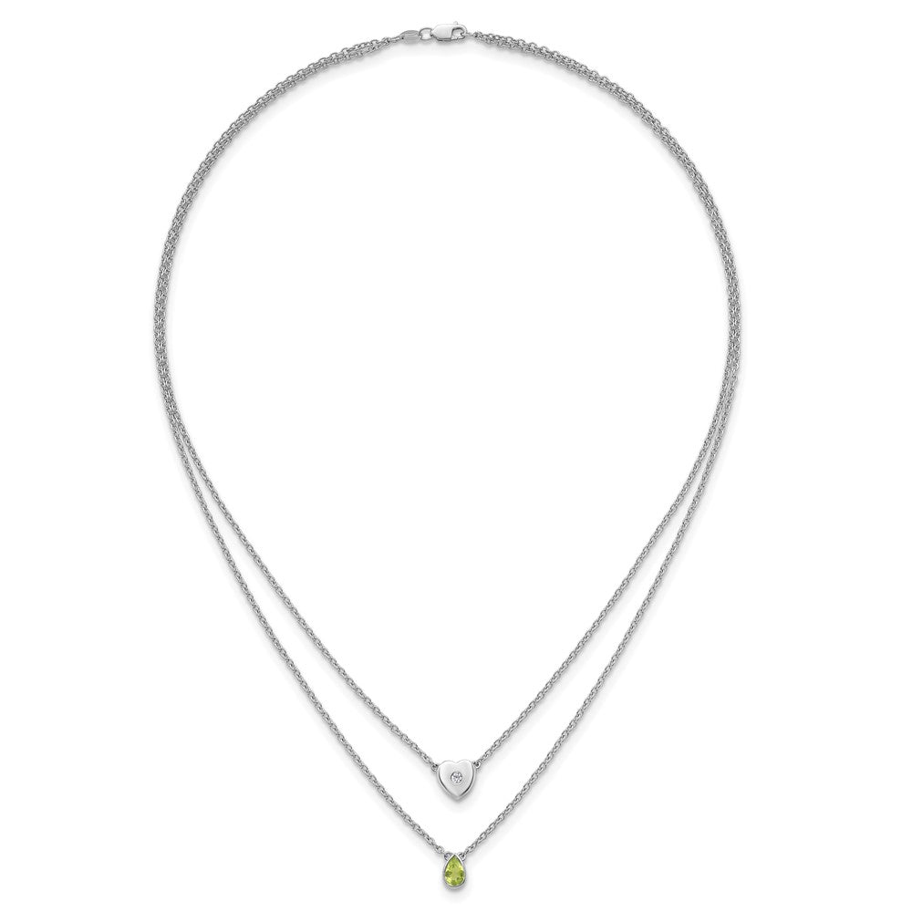 White Ice Sterling Silver Rhodium-plated 18 inch Diamond Heart and Peridot Teardrop Necklace plus 2 inch Extender