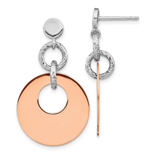 Sterling Silver Rose Gold-plated Rh-plated D/C Post Dangle Earring