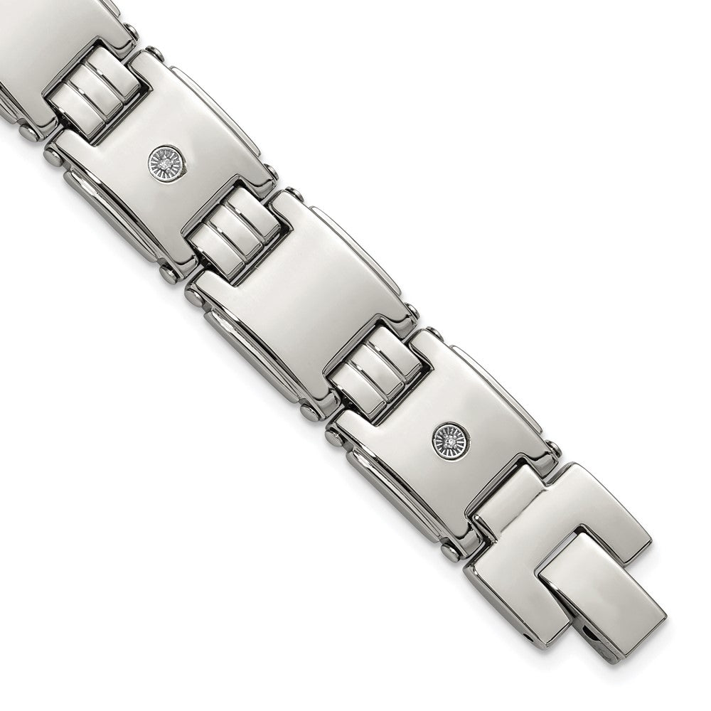 Chisel Stainless Steel Polished with 14K White Accent and .03ct Diamond 8 inch Link Bracelet 8 inches