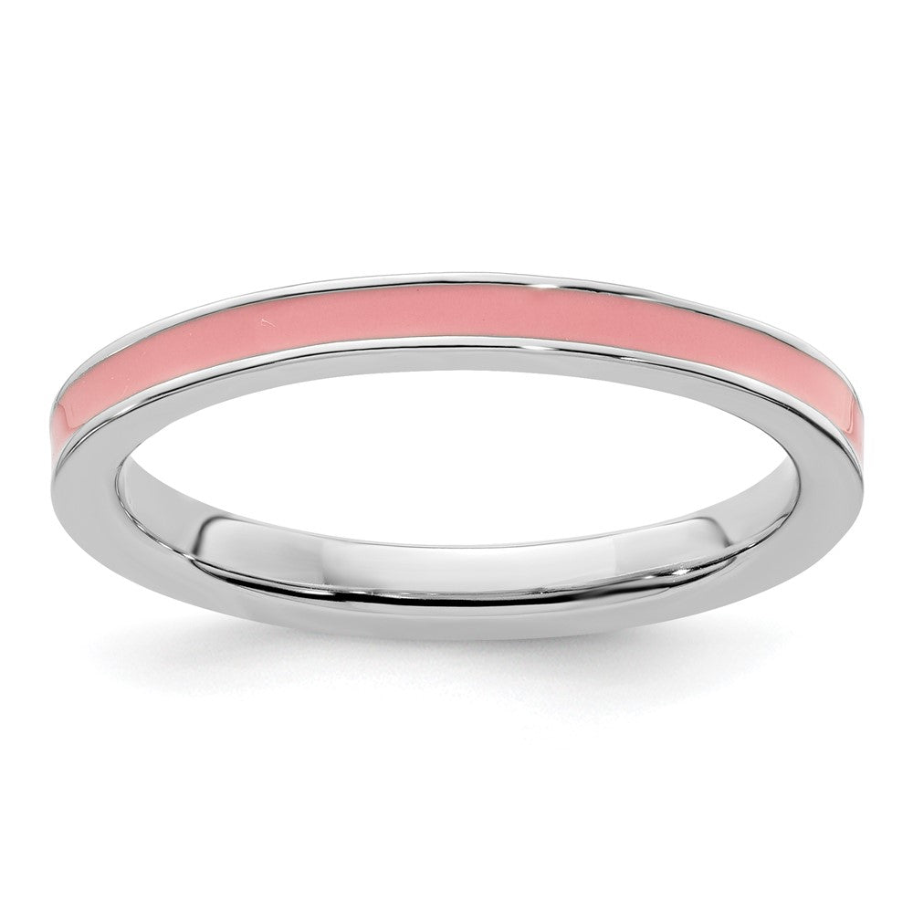 Sterling Silver Stackable Expressions Pink Enameled 2.25mm Ring Size -9