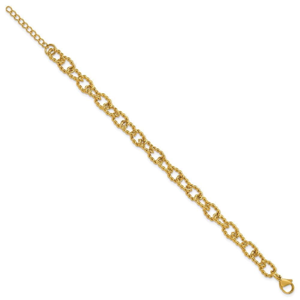 Chisel Stainless Steel Polished and Textured Yellow IP-plated Open Link 7 inch Plus a 1 inch Extension Bracelet 8 inches