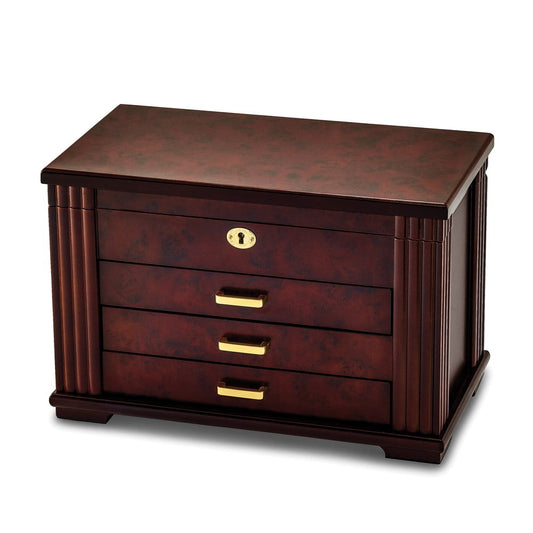 Luxury Giftware by Jere Matte Rosewood Burl Veneer 3-drawer Locking Wooden Jewelry Box QJJB875