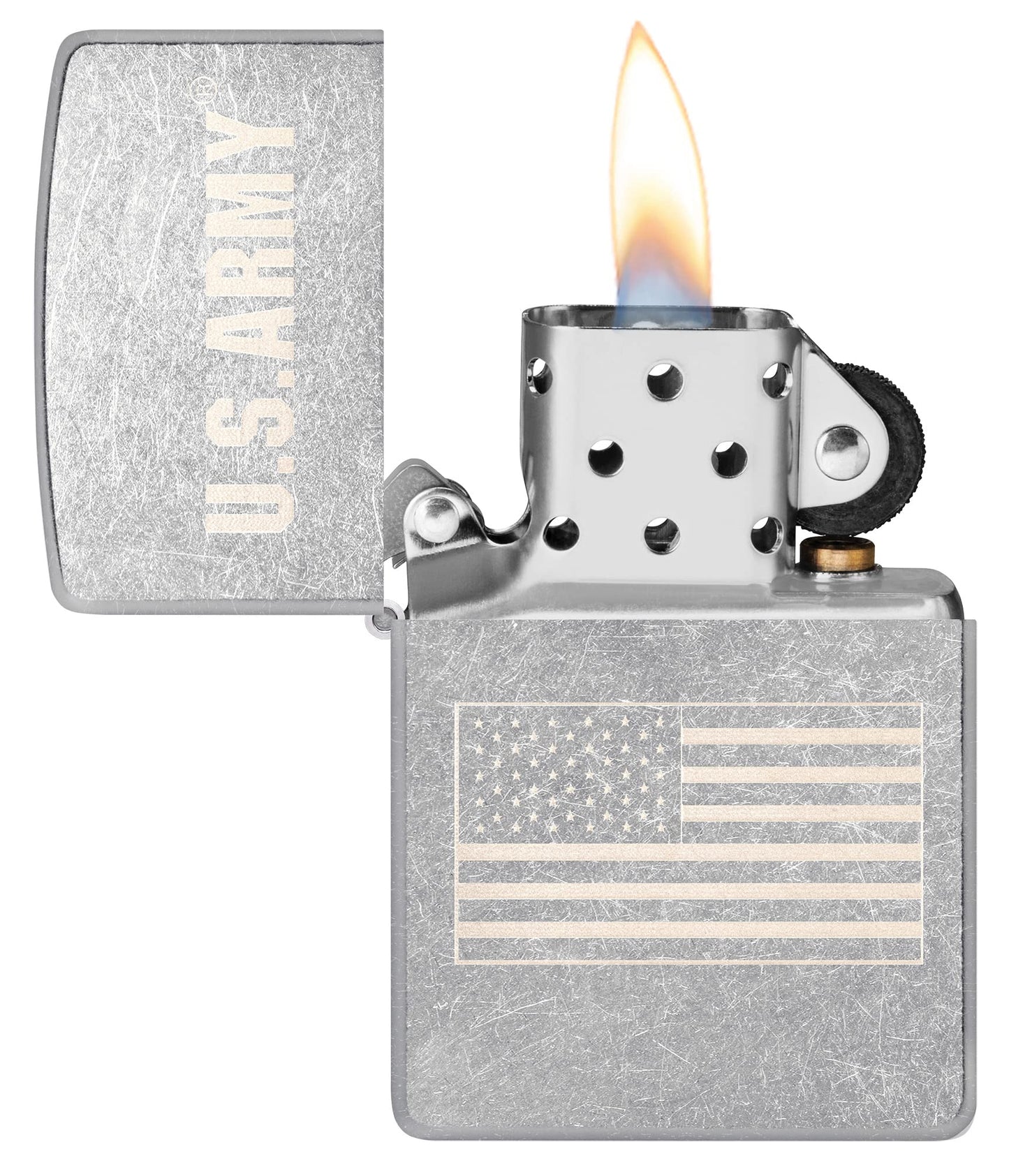 Zippo U.S. Army US Flag Laser Engrave Street Chrome Pocket Lighter