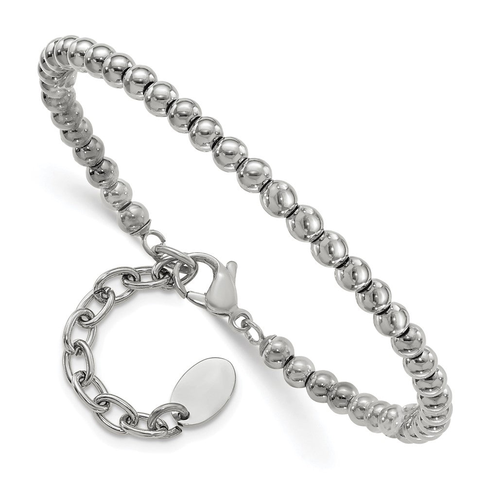 Stainless Steel Polished 4mm Beaded 6.5in w/1.5in ext Bracelet 6.5 inches