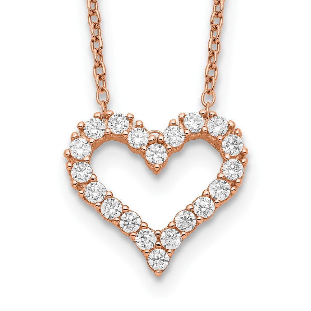 Sterling Silver Rose-tone CZ Heart w/ 2in ext. Necklace 16.5 Inches