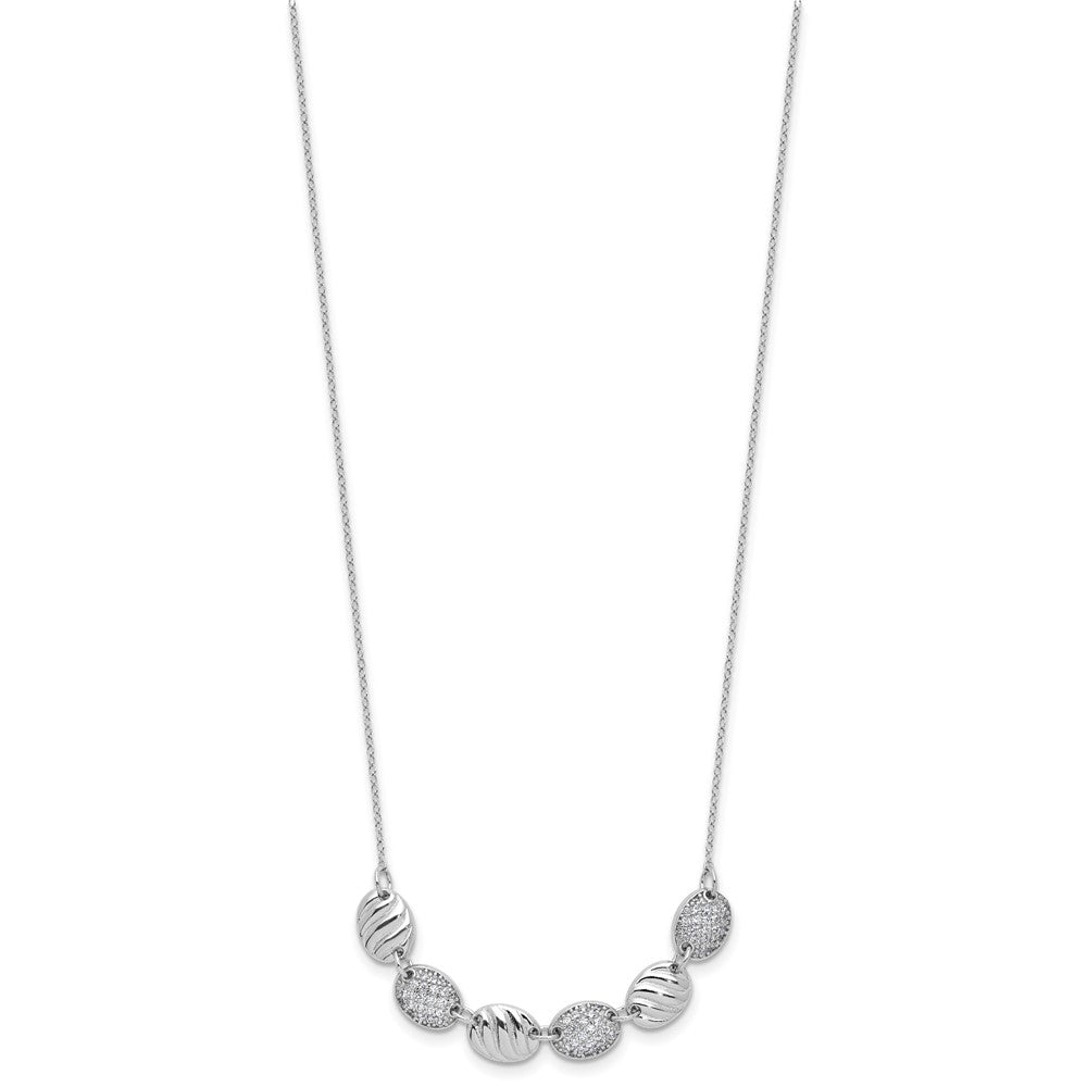 Cheryl M Sterling Silver Rhodium-plated Polished and Grooved CZ Ovals Necklace 18 Inches
