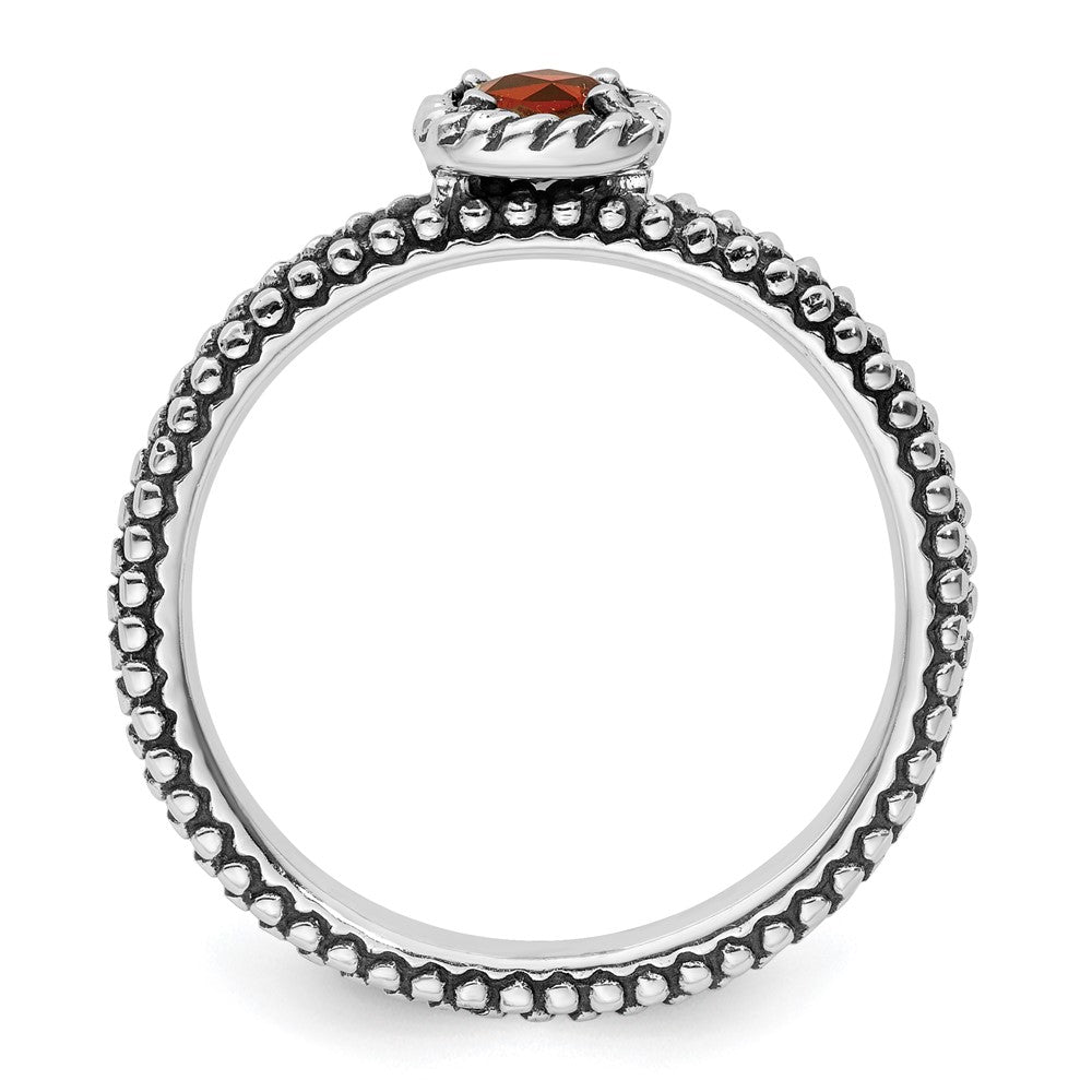 Sterling Silver Stackable Expressions Checker-cut Garnet Antiqued Ring Size -7