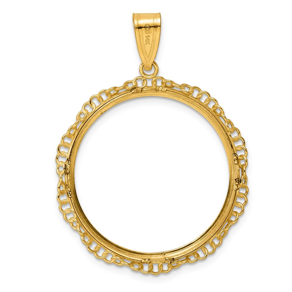 14k Polished Twisted Ring with 27.0mm Prong Coin Bezel Pendant
