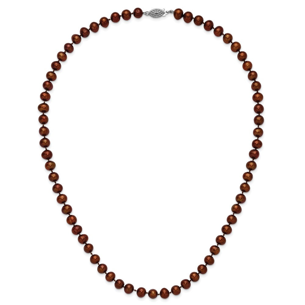 Sterling Silver Rhodium-plated 6-7mm Brown Near-Round Freshwater Cultured Pearl 20 inch Necklace 20 Inches
