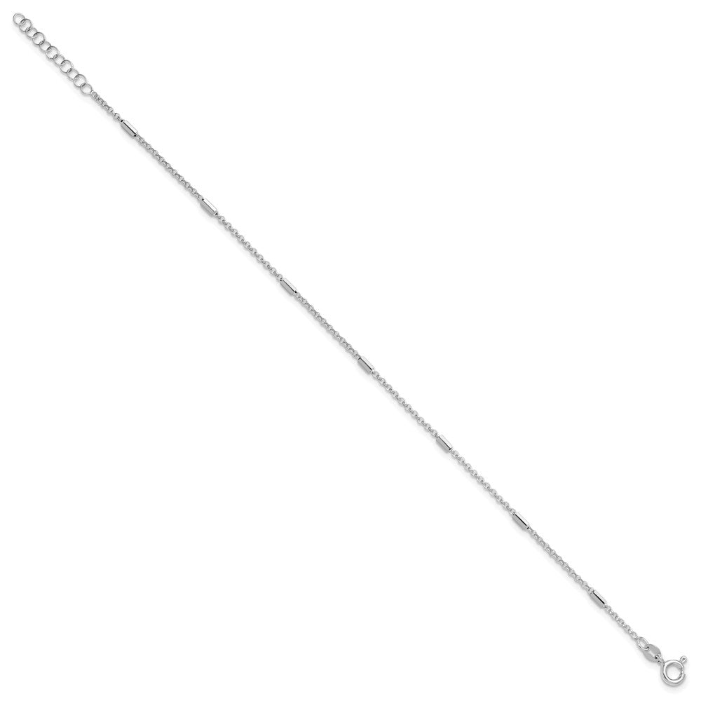 Sterling Silver Rh-plt Polished Bars/Chain 9in Plus 1in ext Anklet