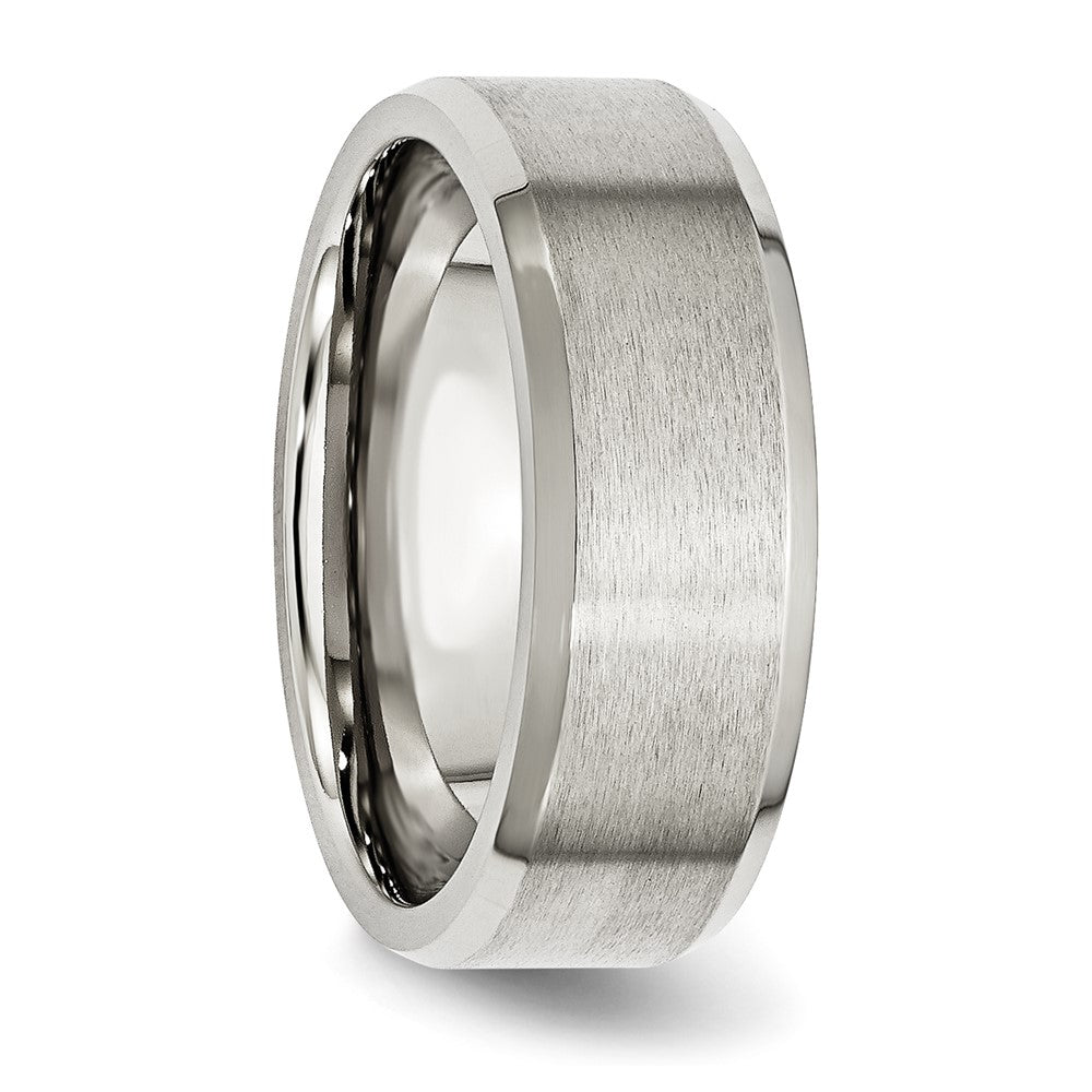 Stainless Steel Polished w/Brushed Center 8mm Flat Beveled Edge Band Size - 10