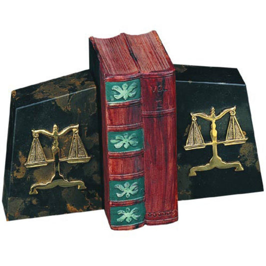 Set of 2 Gold-plated Legal Emblem Tiger Eye Marble Bookends QGM21451