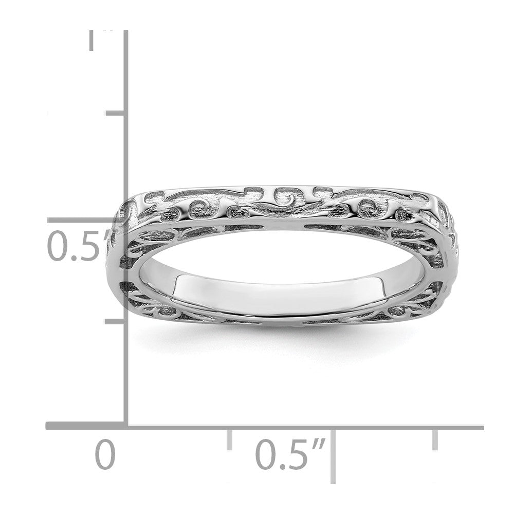 Sterling Silver Stackable Expressions Polished Rhodium-plated Square Ring Size -5