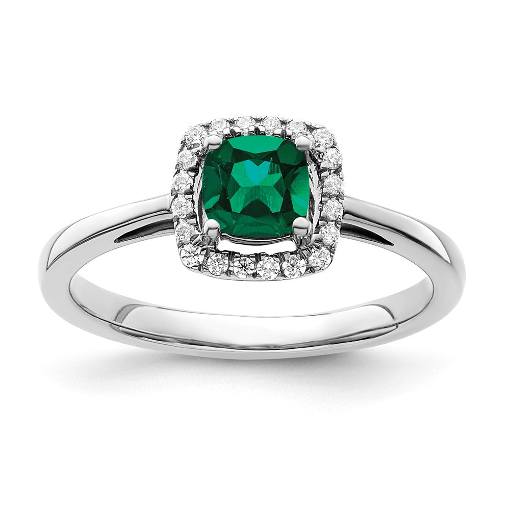 SS ANT Created Emerald and Diamond Ring
