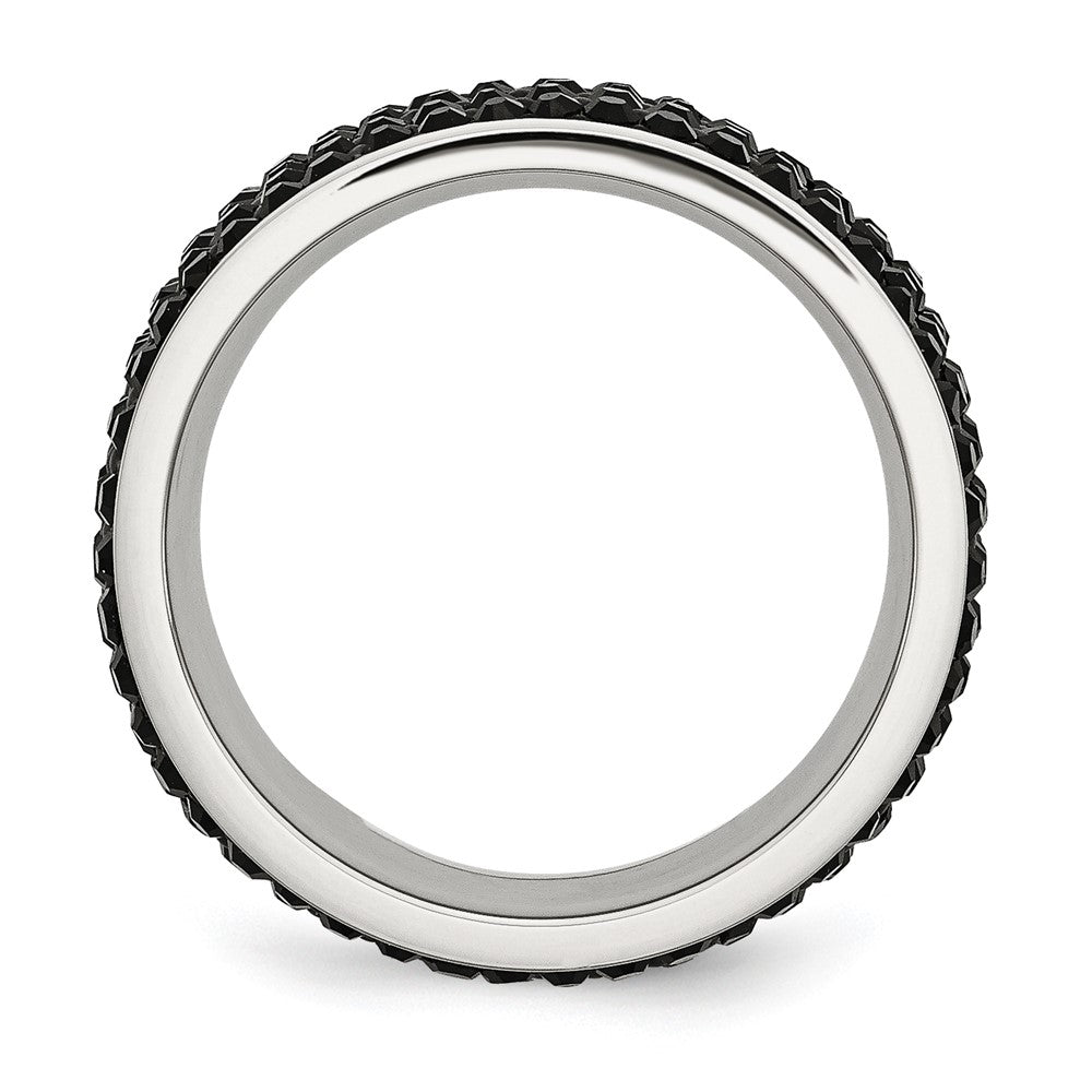Stainless Steel Polished w/Black Crystal 9mm Band Size - 9