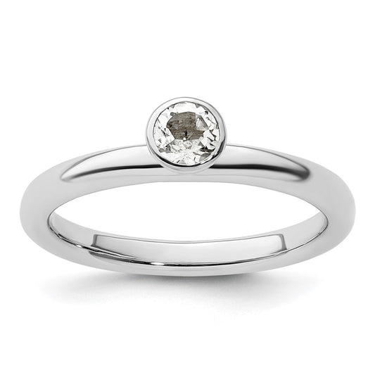Sterling Silver Stackable Expressions High 4mm Round White Topaz Ring Size -6