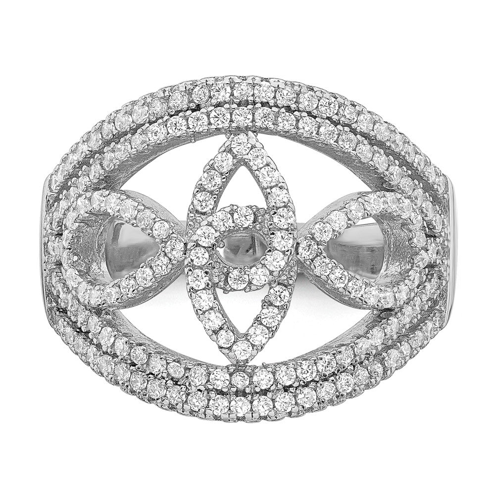 Sterling Silver Rhodium-plated CZ Micro Pave Fancy Ring