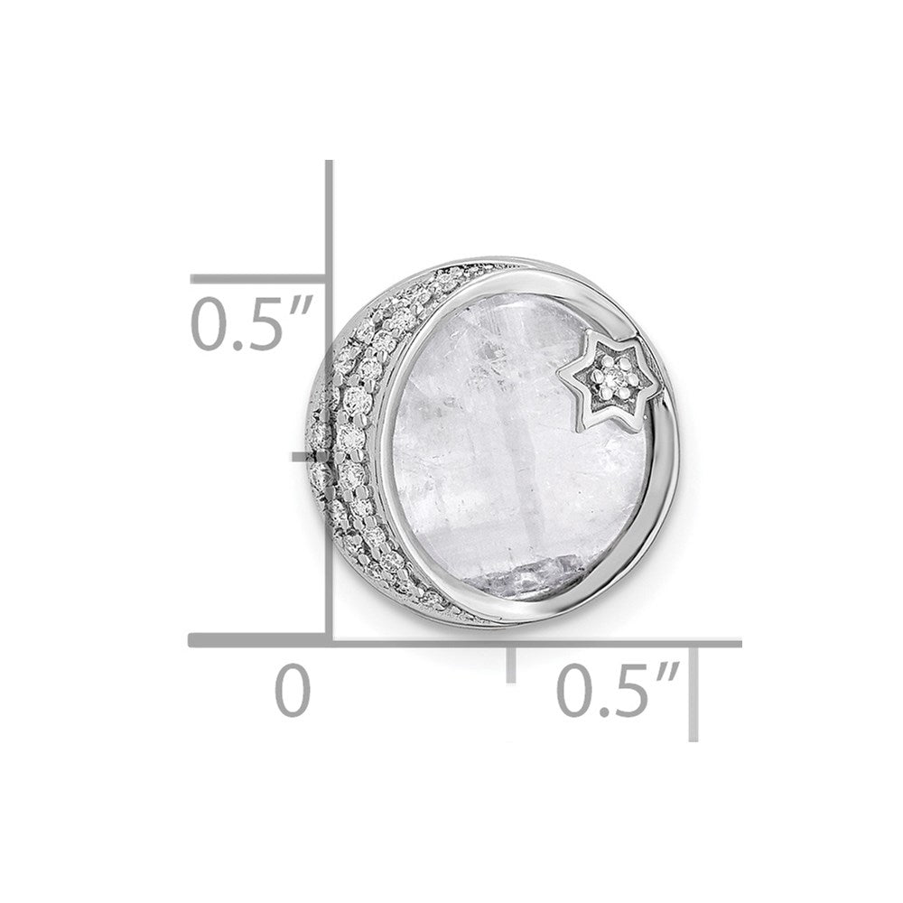 14k White Gold Diamond and Moonstone Moon & Star Chain Slide