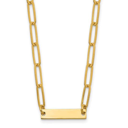 Sterling Silver Gold-plated Polished Bar Necklace w/ 2in ext. Necklace 17 Inches