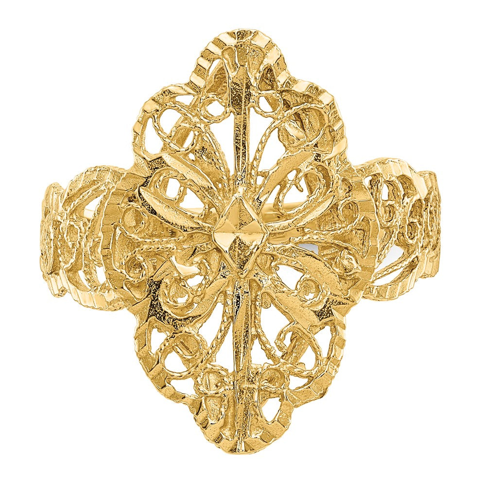 14K Diamond Cut Filigree Ring Size 6