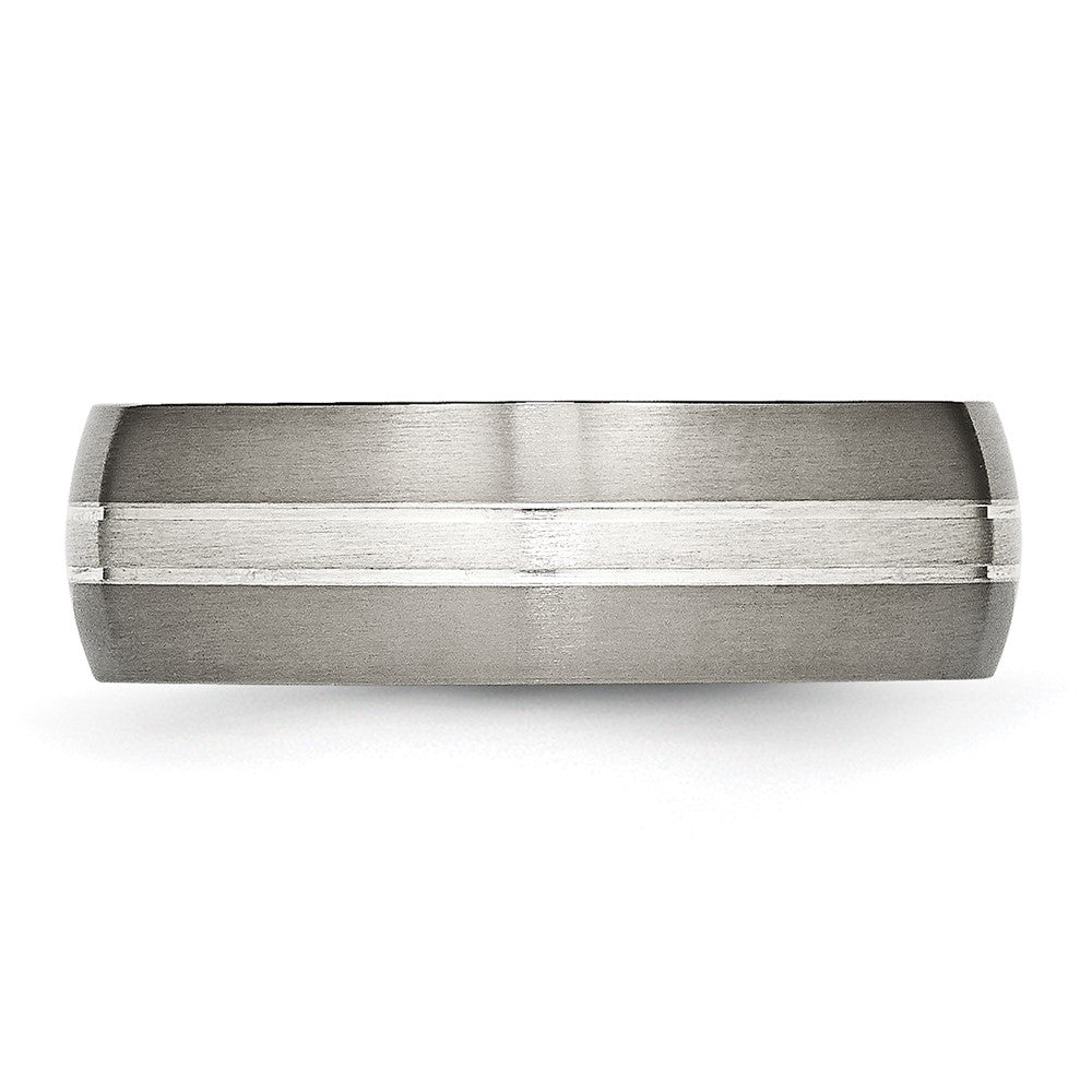 Titanium Brushed/Polished w/Sterling Silver Inlay 7mm Grooved Band Size - 7
