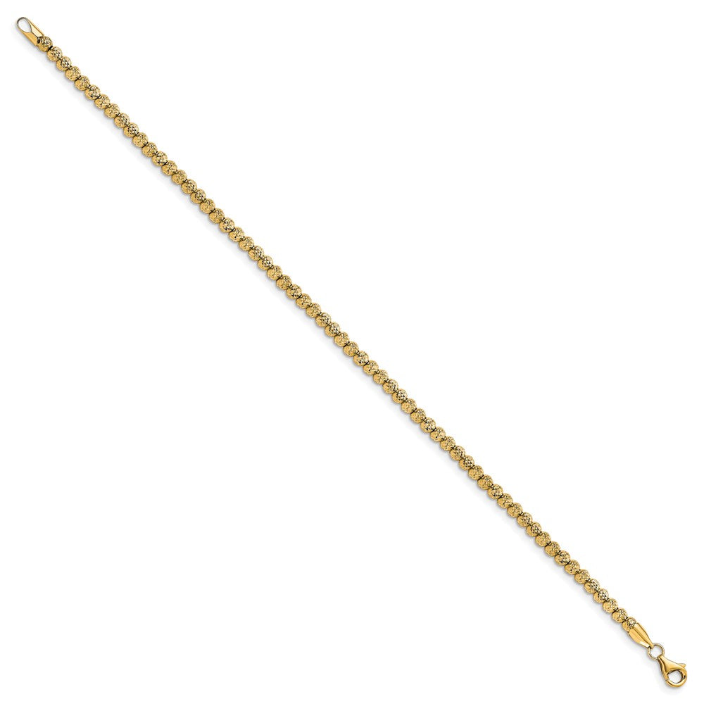 10K Polished Fancy Link D/C Beaded Bracelet 7.5  inches